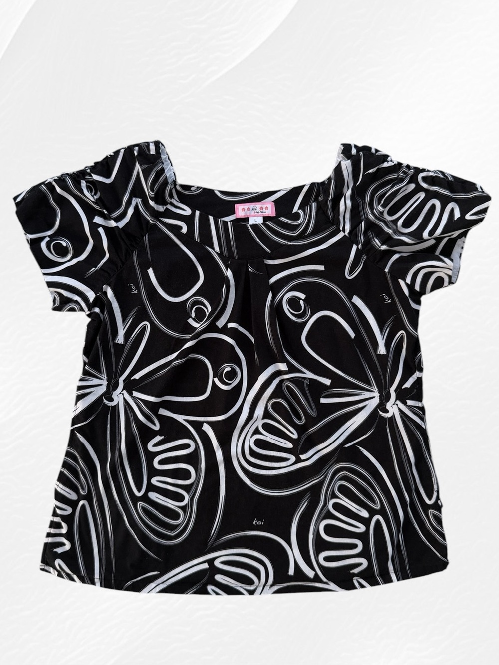 Koi by Kathy Peterson Black and White Abstract Butterfly Print Scrubs Top ~ L